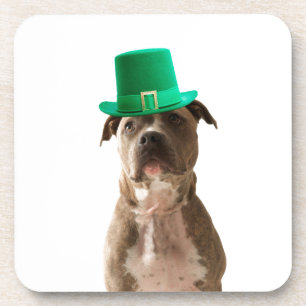 Niedlicher Pit Bull Dog Hat St. Patrick's Day Getränkeuntersetzer