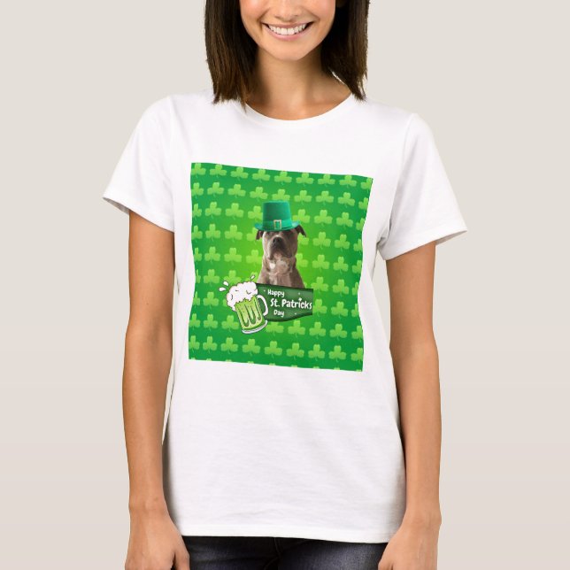 Niedlicher Pit Bull Dog Hat St. Patrick's Day w Cl T-Shirt (Vorderseite)
