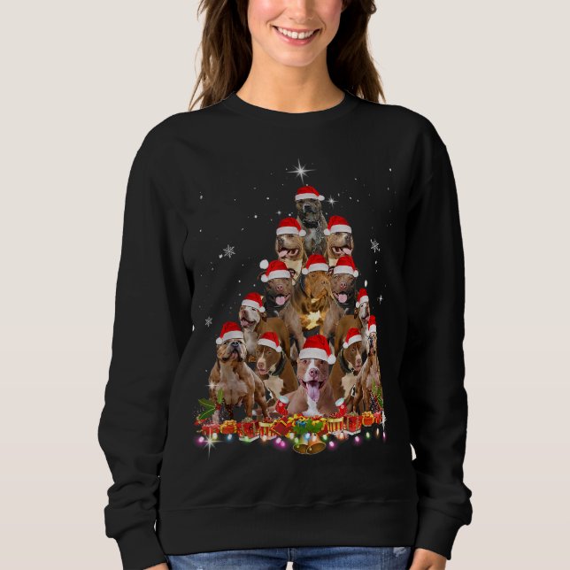 Niedlicher Pitbuler Weihnachtsbaum Dog Santa Xmas  Sweatshirt (Vorderseite)