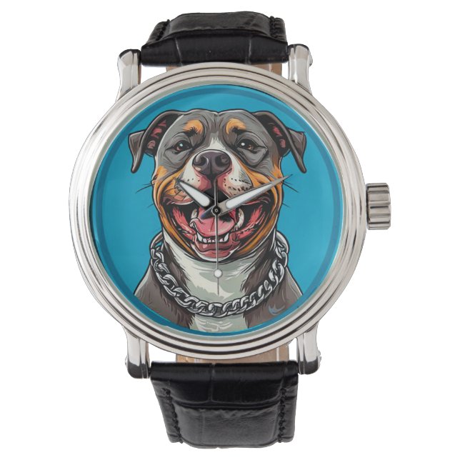 Niedlicher Pitbulhund Armbanduhr (Vorderseite)