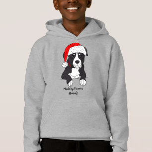 Niedlicher Pitbull-Cartoon mit Weihnachtsmannmütze Hoodie