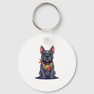 Niedlicher Pitbull Frenchie Hund mit Bandana Art Schlüsselanhänger