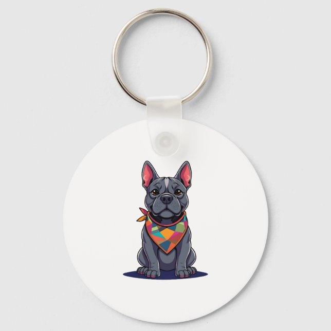 Niedlicher Pitbull Frenchie Hund mit Bandana Art Schlüsselanhänger (Vorderseite)