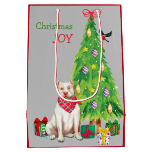 Niedlicher Pitbull und Weihnachtsbaum Mittlere Geschenktüte