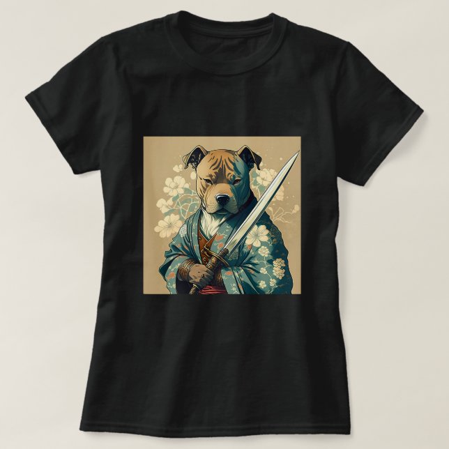 Niedlicher Pitbulle mit Katana-Klinge T-Shirt (Design vorne)