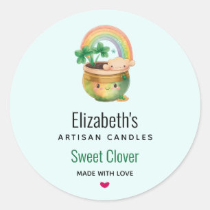Niedlicher Planer mit Regenbogen und Clover Candle Runder Aufkleber