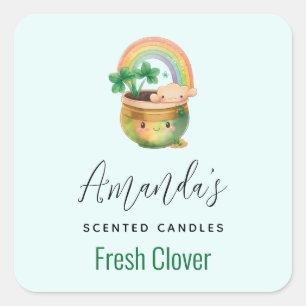 Niedlicher Planter mit Regenbogen und Clover Candl Quadratischer Aufkleber