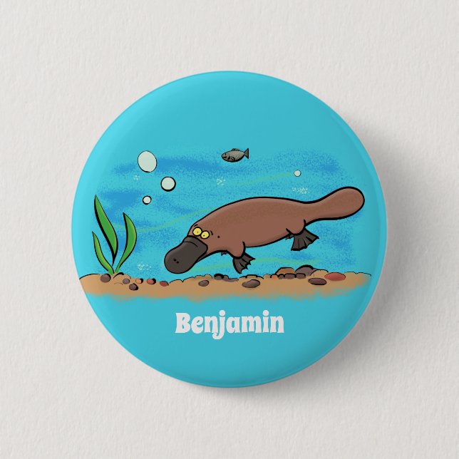 Niedlicher Platypus-Cartoon Button (Vorderseite)