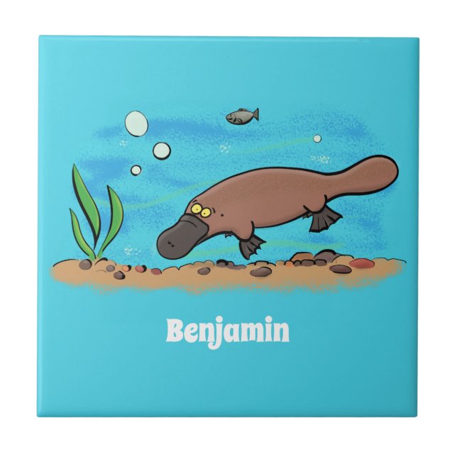 Niedlicher Platypus-Cartoon Fliese (Vorderseite)