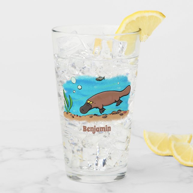 Niedlicher Platypus-Cartoon Glas (Rückseite Ice)