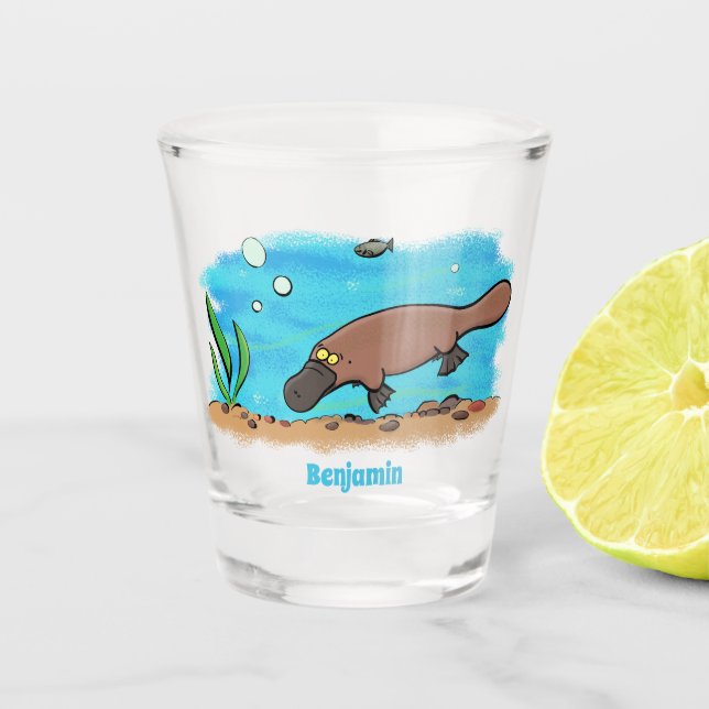 Niedlicher Platypus-Cartoon Schnapsglas (Vorderseite)
