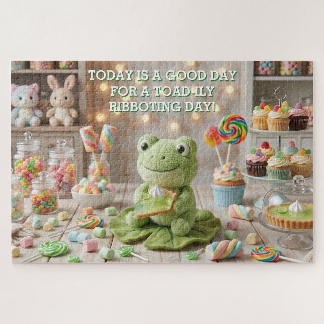 Niedlicher Plüschfrosch mit Key Lime Pie  Puzzle (Horizontal)