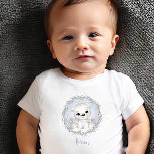 Niedlicher Polar Bär Blauer Name Winterjunge Baby  T-shirt