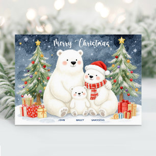Niedlicher Polar Bär Familienname Weihnachtskarte Feiertagskarte