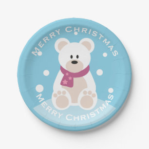 Niedlicher Polar Bär Frohe Weihnachtsfeier Party Pappteller