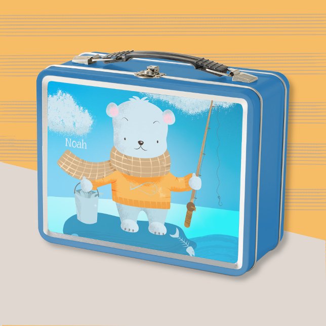 Niedlicher Polar-Bär Kid Metal Lunchbox (Cute fishing polar bear kid personalized metal lunch box .
)