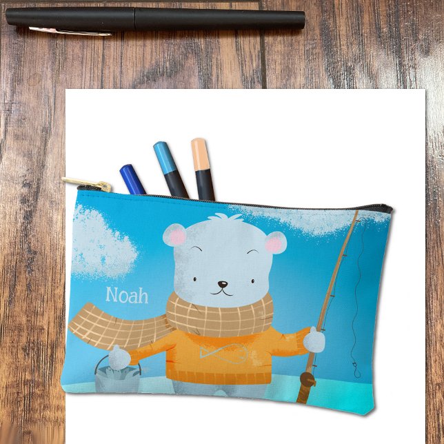 Niedlicher Polar Bär Kid Pencil Poul mit Namen Zubehörtasche (Cute polar bear kid pencil pouch with name .)