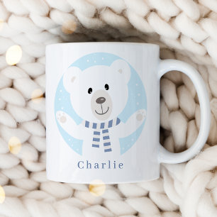 Niedlicher Polar Bär mit blauem Scarf Weihnachten Kaffeetasse