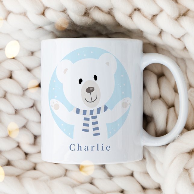 Niedlicher Polar Bär mit blauem Scarf Weihnachten Kaffeetasse (Von Creator hochgeladen)