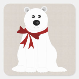 Niedlicher Polar Bär mit Red Bow Rustikaler Urlaub Quadratischer Aufkleber