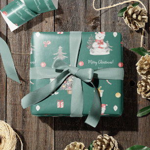 Niedlicher Polar-Bär mit Weihnachtsgrüßen Geschenkpapier