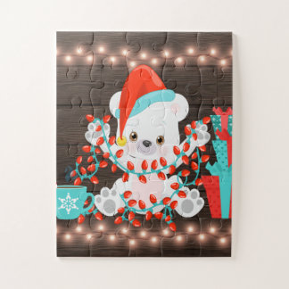 Niedlicher Polar-Bär mit Weihnachtslicht Puzzle