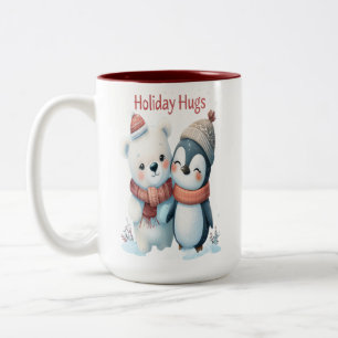 Niedlicher Polar Bär und Pinguin Friends Weihnacht Zweifarbige Tasse