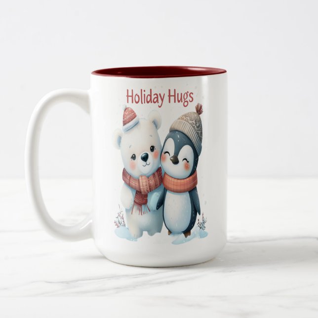Niedlicher Polar Bär und Pinguin Friends Weihnacht Zweifarbige Tasse (Links)