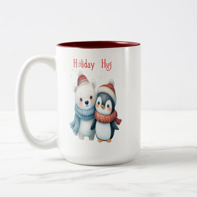 Niedlicher Polar Bär und Pinguin Friends Weihnacht Zweifarbige Tasse (Links)