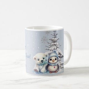 Niedlicher Polar-Bär und Pinguin-Nordpol Weihnacht Kaffeetasse