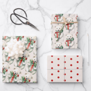 Niedlicher Polar Bär Wasserfarbe Rot und Weiß Geschenkpapier Set