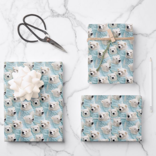Niedlicher Polar Bär Wrapping Weihnachtspapier Aqu Geschenkpapier Set (Vorderseite)