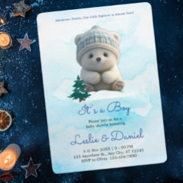 Niedlicher Polar Bear Blue Babydusche Einladung