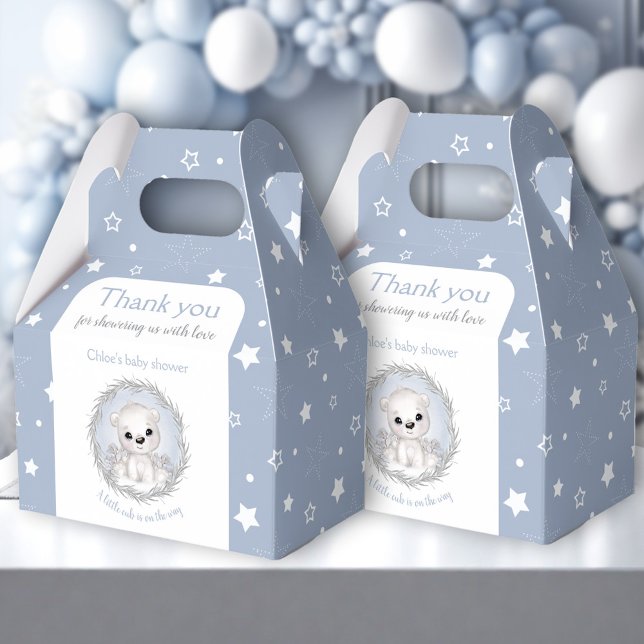 Niedlicher Polar Bear Blue Winter Boy Babydusche Geschenkschachtel (Cute Polar Bear Blue Winter Boy Baby Shower Favor Box)