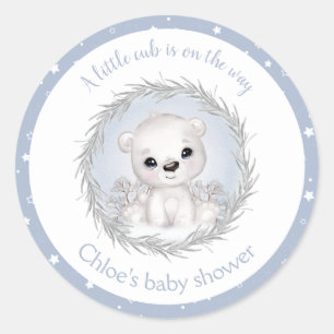 Niedlicher Polar Bear Blue Winter Boy Babydusche Runder Aufkleber