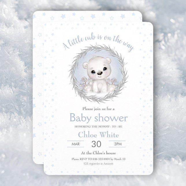 Niedlicher Polar Bear Boy White Baby Dusche Einlad Einladung (Cute Polar Bear Boy White Baby Shower Invitation)