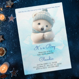 Niedlicher Polar Bear Winter Blue Baby Dusche sein Einladung