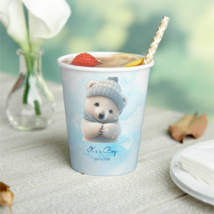 Niedlicher Polar Bear Winter Blue Baby Dusche sein Pappbecher
