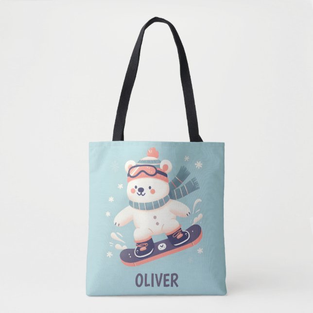 Niedlicher Polarbär auf Snowboard Personalisiert (Vorderseite)