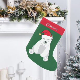 Niedlicher Polarbär in Weihnachtsmannmütze Monog Kleiner Weihnachtsstrumpf