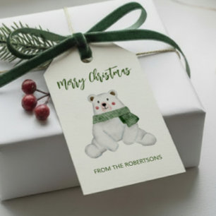 Niedlicher Polarbär mit grünem Scarf Weihnachten Geschenkanhänger
