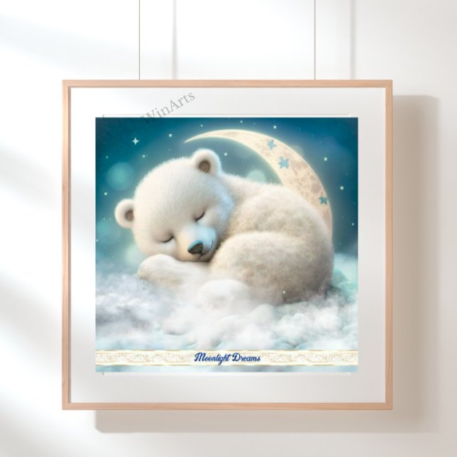 Niedlicher Polarbär Schlafen auf dem Mond in Wolke Poster (Von Creator hochgeladen)