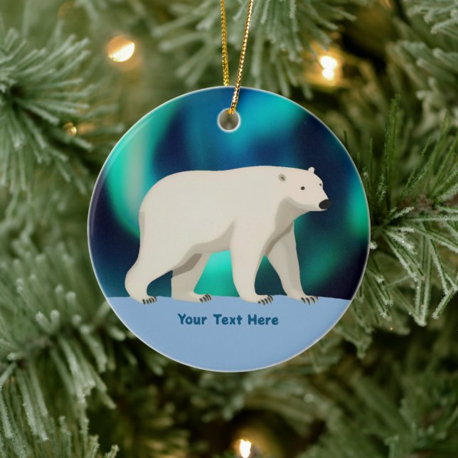 Niedlicher Polarbär und Nordlichter Keramik Ornament (Baum)