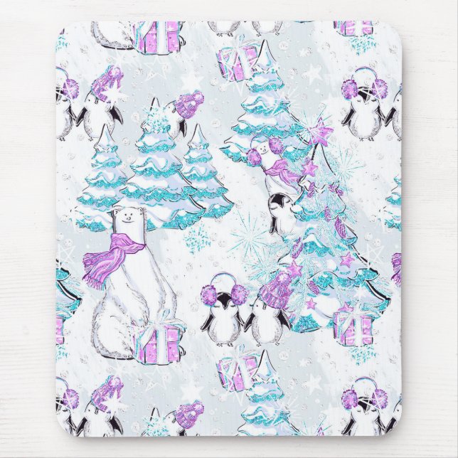 Niedlicher Polarbär und Pinguin Mousepad (Vorne)