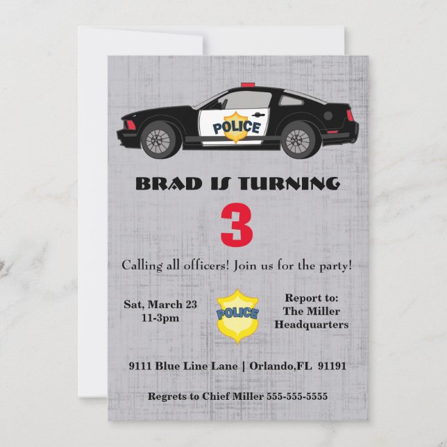Niedlicher Polizeiwagen Einladung zum Geburtstag (Vorderseite)