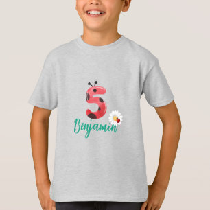 Niedlicher Polka dot Ladybug 5. Geburtstagsname T-Shirt