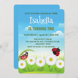 Niedlicher Polka dot Ladybug Daisy Blume Geburtsta Einladung