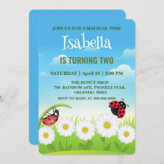 Niedlicher Polka dot Ladybug Daisy Blume Geburtsta Einladung
