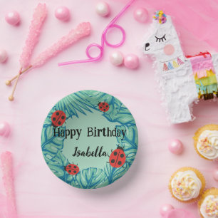 Niedlicher Polka dot Ladybug Jungle Verließ Geburt Pappteller