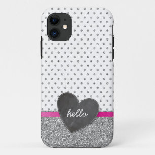 NIEDLICHER Polka Dotchalkboard Glitzer silber iPhone 11 Hülle